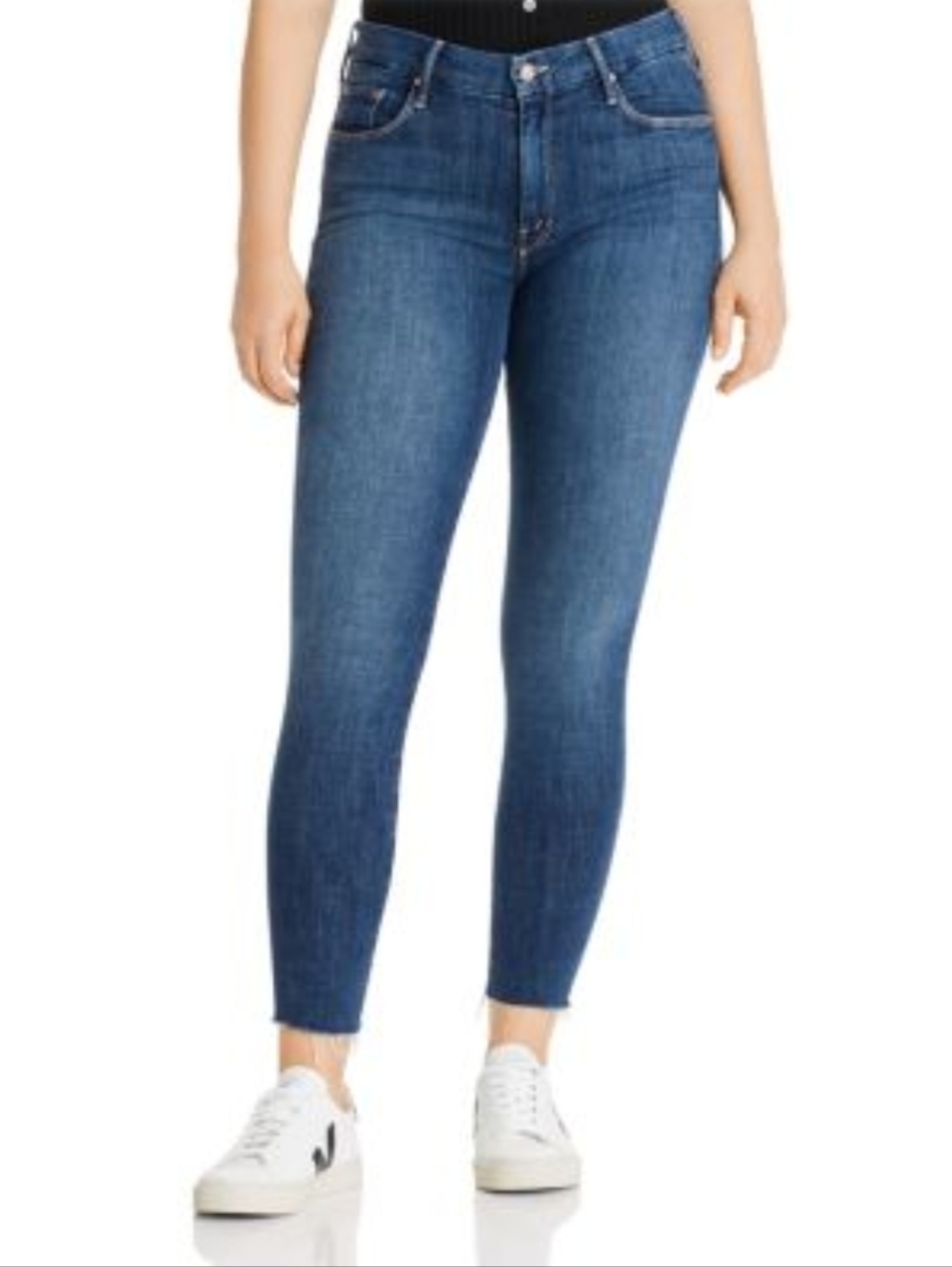 MOTHER The Looker Ankle Fray Skinny Jeans in Dark Blue Wash Size 32